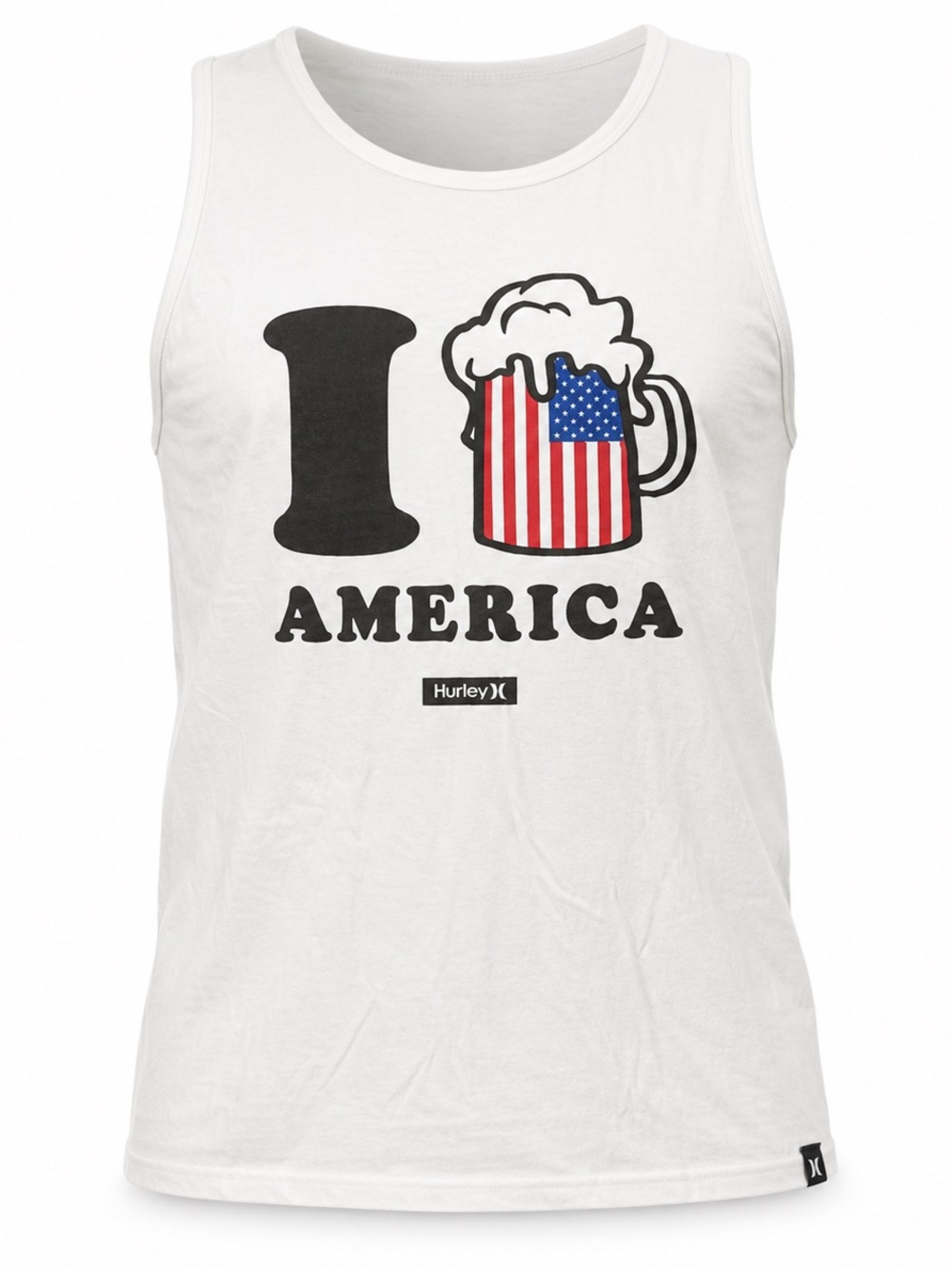 Hurley I Beer America Tank Top White USA Flag Graphic Men’s Size S